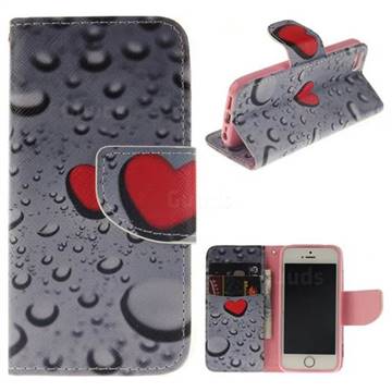 Heart Raindrop PU Leather Wallet Case for iPhone SE 5s 5