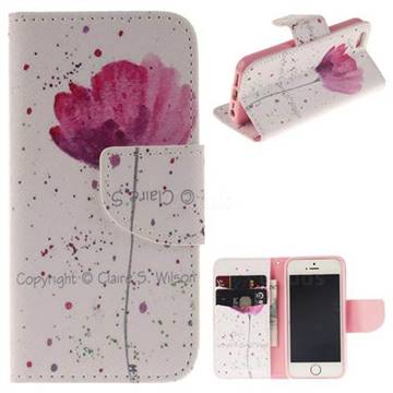 Purple Orchid PU Leather Wallet Case for iPhone SE 5s 5