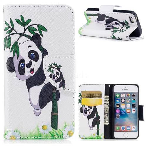 Bamboo Panda Leather Wallet Case for iPhone SE 5s 5
