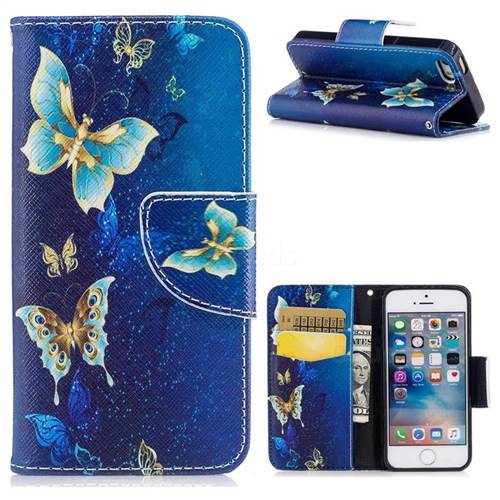 Golden Butterflies Leather Wallet Case for iPhone SE 5s 5