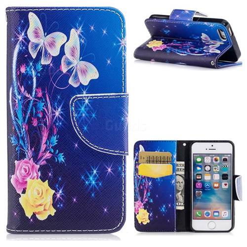 Yellow Flower Butterfly Leather Wallet Case for iPhone SE 5s 5