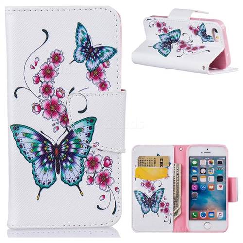 Peach Butterfly Leather Wallet Case for iPhone SE 5s 5