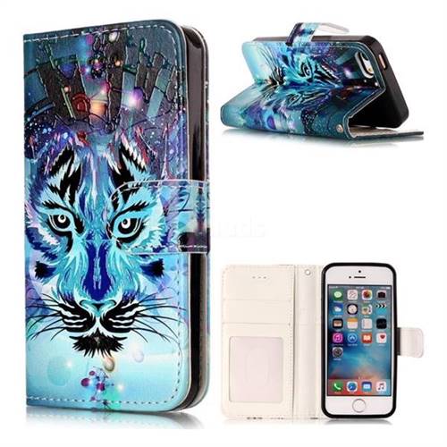 Ice Wolf 3D Relief Oil PU Leather Wallet Case for iPhone SE 5s 5