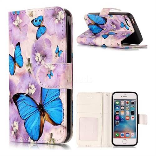 Purple Flowers Butterfly 3D Relief Oil PU Leather Wallet Case for iPhone SE 5s 5