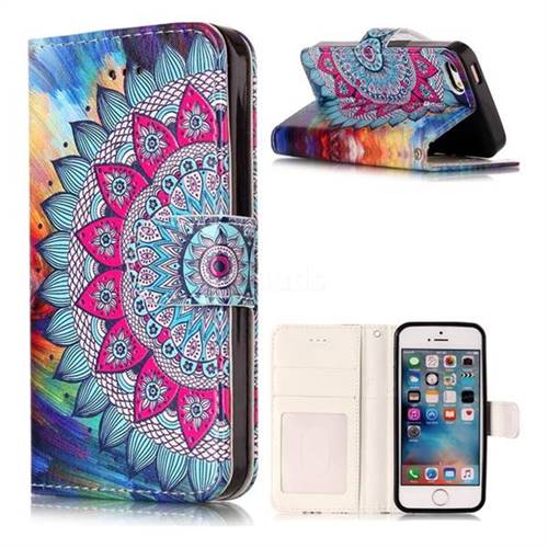Mandala Flower 3D Relief Oil PU Leather Wallet Case for iPhone SE 5s 5
