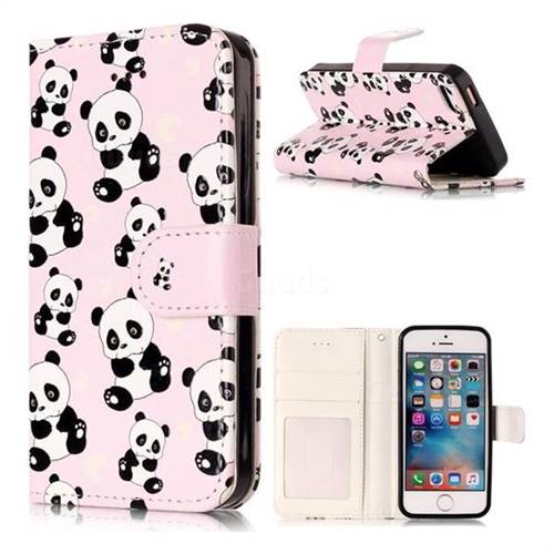 Cute Panda 3D Relief Oil PU Leather Wallet Case for iPhone SE 5s 5