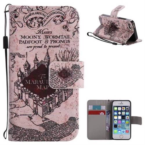 Castle The Marauders Map PU Leather Wallet Case for iPhone SE 5s 5