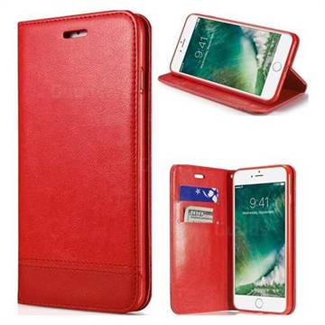 Magnetic Suck Stitching Slim Leather Wallet Case for iPhone SE 5s 5 - Red