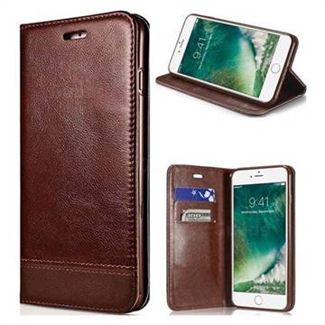 Magnetic Suck Stitching Slim Leather Wallet Case for iPhone SE 5s 5 - Brown