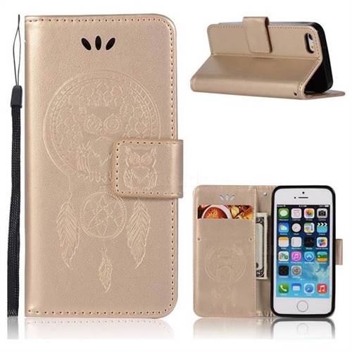 Intricate Embossing Owl Campanula Leather Wallet Case for iPhone SE 5s 5 - Champagne