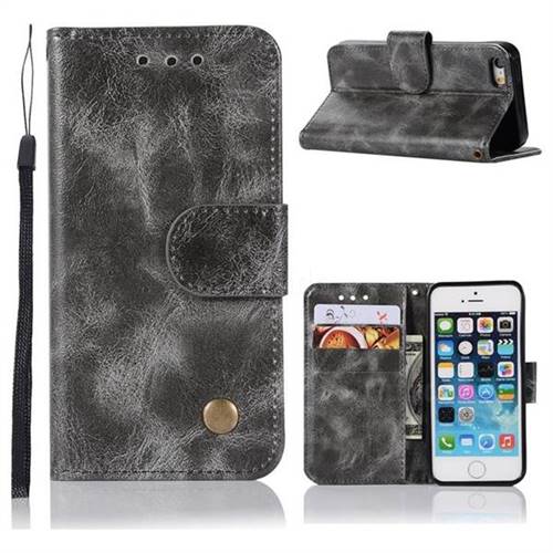 Luxury Retro Leather Wallet Case for iPhone SE 5s 5 - Gray