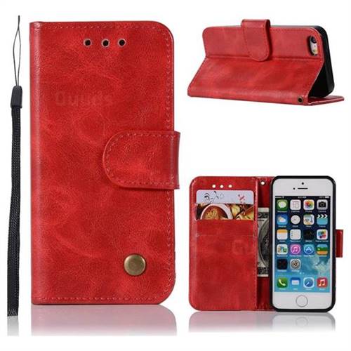 Luxury Retro Leather Wallet Case for iPhone SE 5s 5 - Red