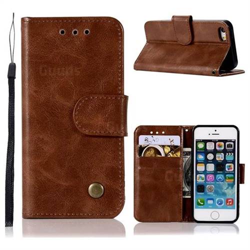 Luxury Retro Leather Wallet Case for iPhone SE 5s 5 - Brown
