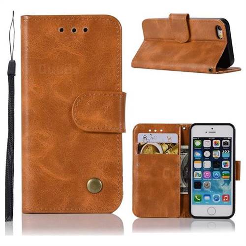 Luxury Retro Leather Wallet Case for iPhone SE 5s 5 - Golden