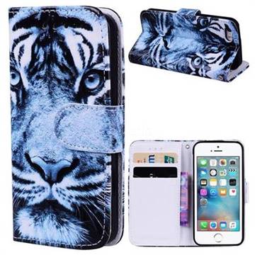 Snow Tiger 3D Relief Oil PU Leather Wallet Case for iPhone SE 5s 5