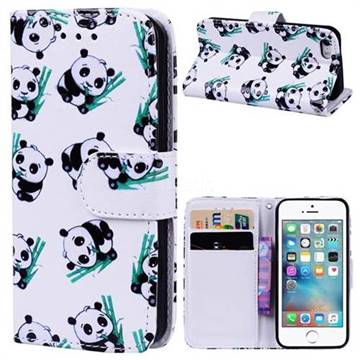 Bamboo Panda 3D Relief Oil PU Leather Wallet Case for iPhone SE 5s 5