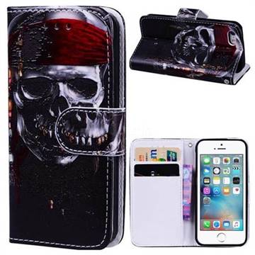 Skull Head 3D Relief Oil PU Leather Wallet Case for iPhone SE 5s 5