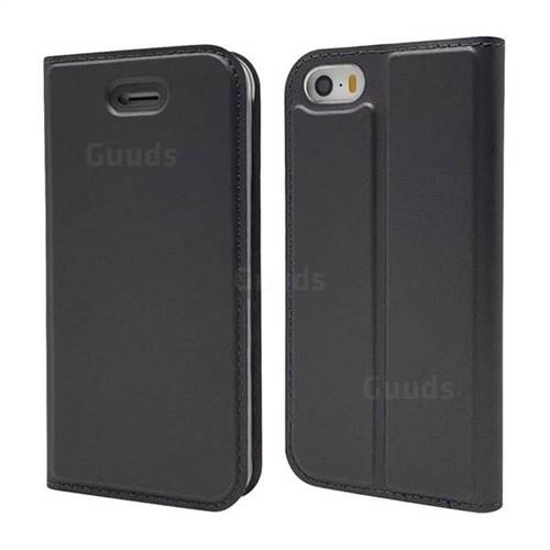 Ultra Slim Card Magnetic Automatic Suction Leather Wallet Case for iPhone SE 5s 5 - Star Grey