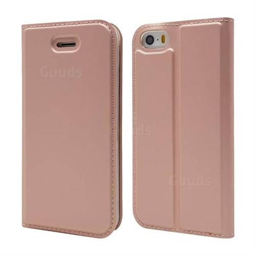 Ultra Slim Card Magnetic Automatic Suction Leather Wallet Case for iPhone SE 5s 5 - Rose Gold