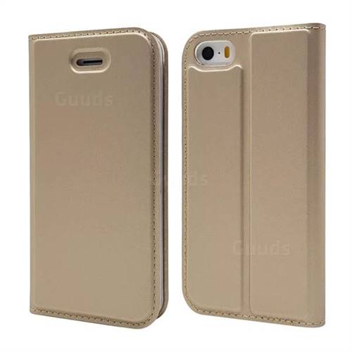 Ultra Slim Card Magnetic Automatic Suction Leather Wallet Case for iPhone SE 5s 5 - Champagne