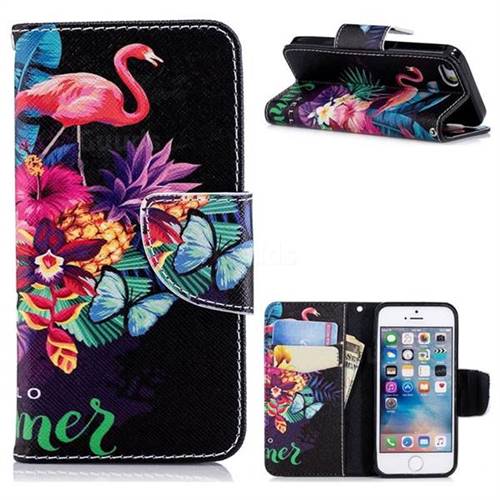 Flowers Flamingos Leather Wallet Case for iPhone SE 5s 5