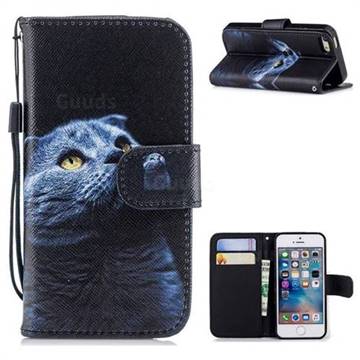 Looking Up Cat Painting Leather Wallet Phone Case for iPhone SE 5s 5