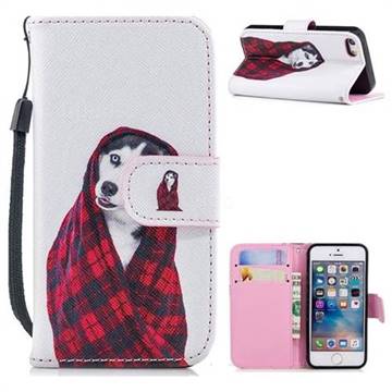 Fashion Husky Painting Leather Wallet Phone Case for iPhone SE 5s 5
