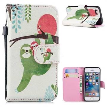Twig Monkey Painting Leather Wallet Phone Case for iPhone SE 5s 5