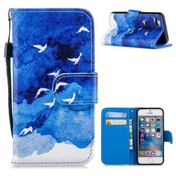 Sky Flying Bird Painting Leather Wallet Phone Case for iPhone SE 5s 5