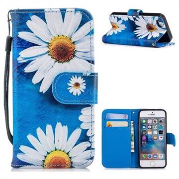White Chrysanthemum Painting Leather Wallet Phone Case for iPhone SE 5s 5