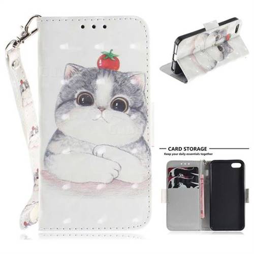 Cute Tomato Cat 3D Painted Leather Wallet Phone Case for iPhone SE 5s 5