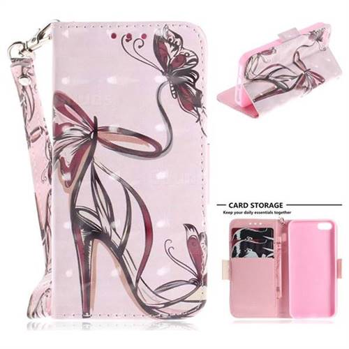 Butterfly High Heels 3D Painted Leather Wallet Phone Case for iPhone SE 5s 5