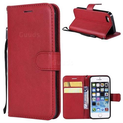 Retro Greek Classic Smooth PU Leather Wallet Phone Case for iPhone SE 5s 5 - Red