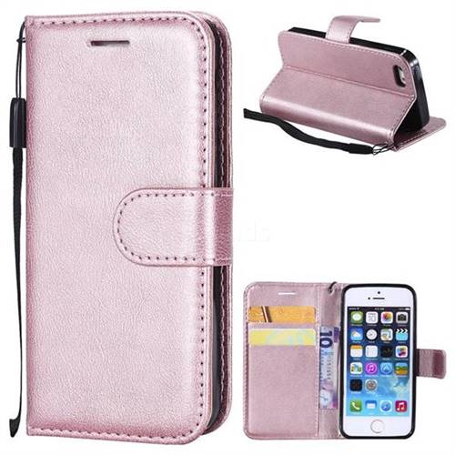 Retro Greek Classic Smooth PU Leather Wallet Phone Case for iPhone SE 5s 5 - Rose Gold