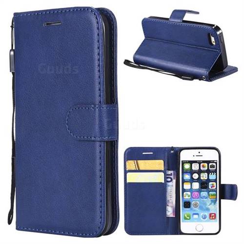 Retro Greek Classic Smooth PU Leather Wallet Phone Case for iPhone SE 5s 5 - Blue