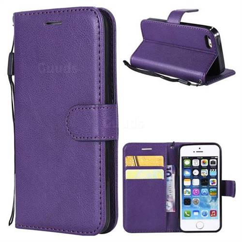Retro Greek Classic Smooth PU Leather Wallet Phone Case for iPhone SE 5s 5 - Purple