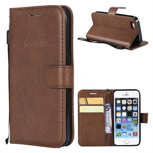 Retro Greek Classic Smooth PU Leather Wallet Phone Case for iPhone SE 5s 5 - Brown