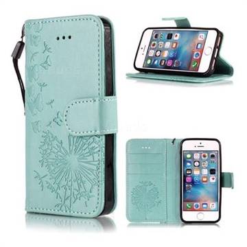 Intricate Embossing Dandelion Butterfly Leather Wallet Case for iPhone SE 5s 5 - Green