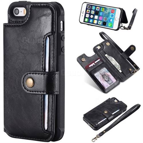 Retro Aristocratic Demeanor Anti-fall Leather Phone Back Cover for iPhone SE 5s 5 - Black