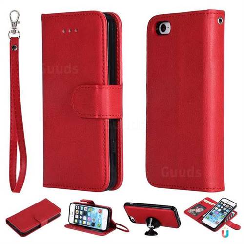 Retro Greek Detachable Magnetic PU Leather Wallet Phone Case for iPhone SE 5s 5 - Red