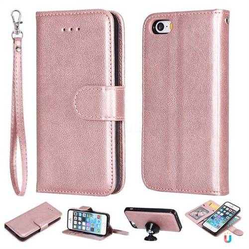 Retro Greek Detachable Magnetic PU Leather Wallet Phone Case for iPhone SE 5s 5 - Rose Gold