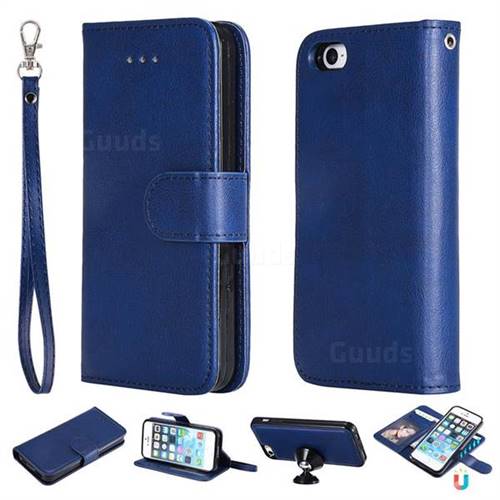 Retro Greek Detachable Magnetic PU Leather Wallet Phone Case for iPhone SE 5s 5 - Blue