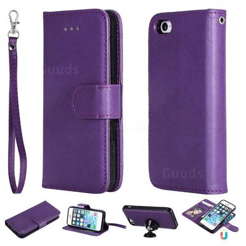 Retro Greek Detachable Magnetic PU Leather Wallet Phone Case for iPhone SE 5s 5 - Purple