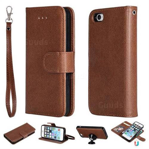 Retro Greek Detachable Magnetic PU Leather Wallet Phone Case for iPhone SE 5s 5 - Brown