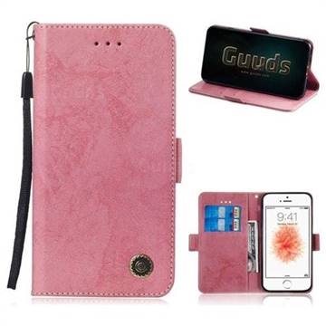 Retro Classic Leather Phone Wallet Case Cover for iPhone SE 5s 5 - Pink