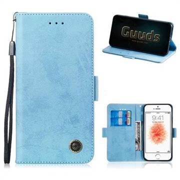 Retro Classic Leather Phone Wallet Case Cover for iPhone SE 5s 5 - Light Blue