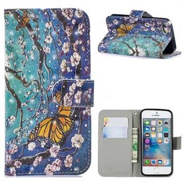 Blue Butterfly 3D Painted Leather Phone Wallet Case for iPhone SE 5s 5