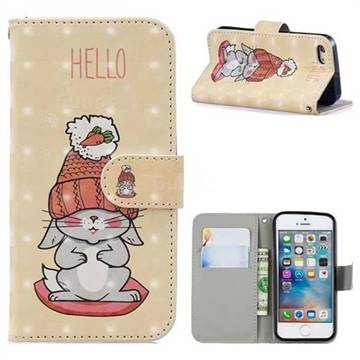 Hello Rabbit 3D Painted Leather Phone Wallet Case for iPhone SE 5s 5