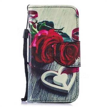 Heart Rose PU Leather Wallet Phone Case for iPhone SE 5s 5
