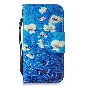 Blue Lotus PU Leather Wallet Phone Case for iPhone SE 5s 5